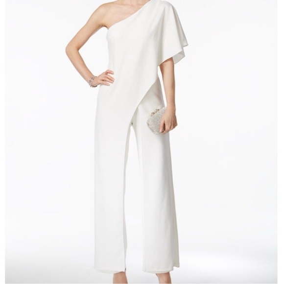 Adrianna Papell White one shoulder jumpsuit - Picture 1 of 6